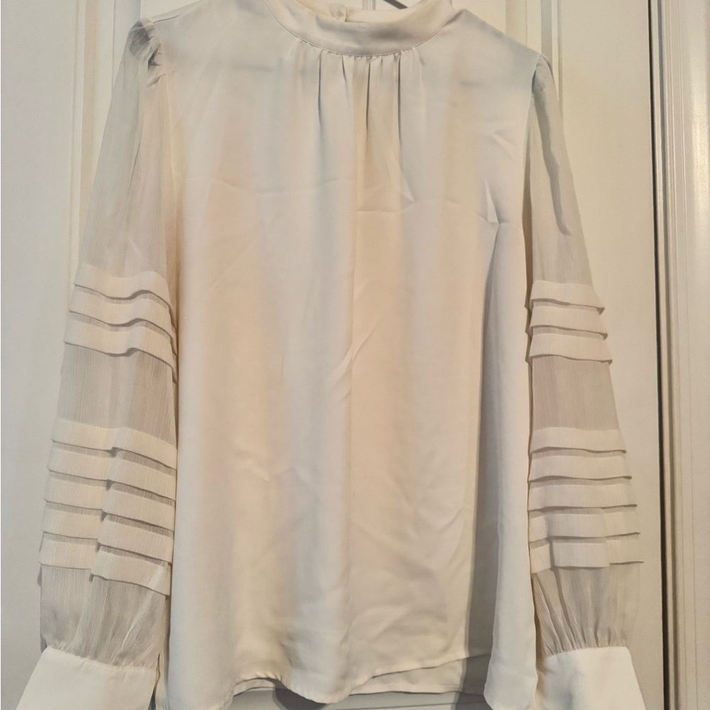 Ann Taylor white Blouse with Sheer Sleeves - Picture 2 of 3